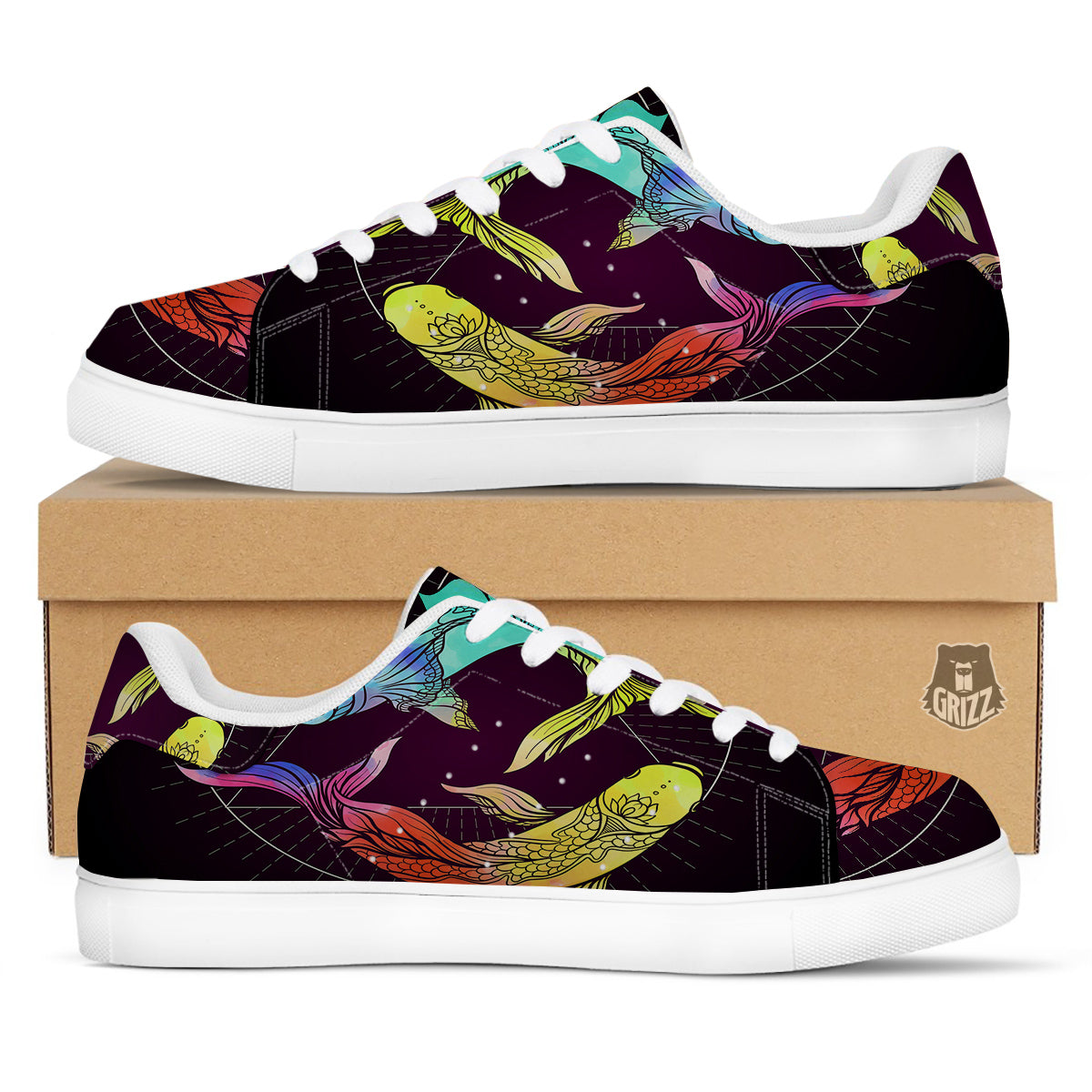 Pisces Sign Colorful Print White Low Top Sneakers-grizzshop
