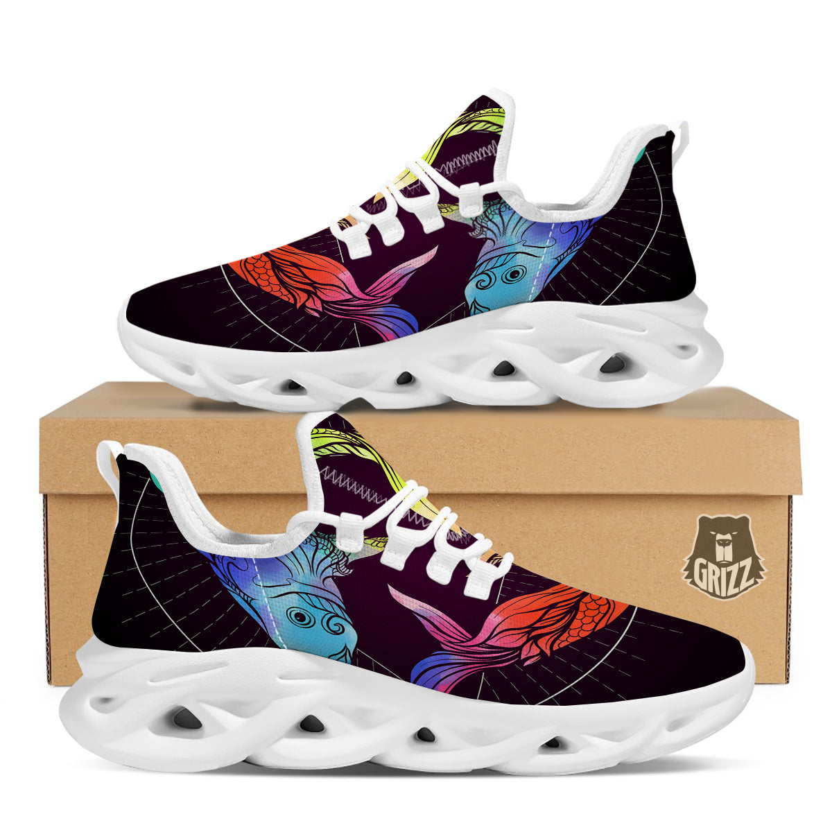 Pisces Sign Colorful Print White Running Shoes-grizzshop