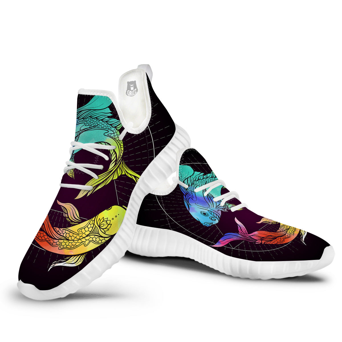 Pisces Sign Colorful Print White Walking Shoes-grizzshop