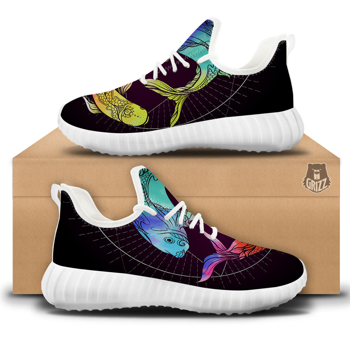 Pisces Sign Colorful Print White Walking Shoes-grizzshop