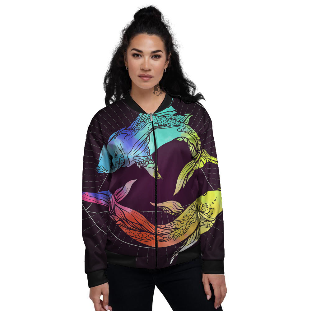 Pisces Sign Colorful Print Women's Bomber Jacket-grizzshop