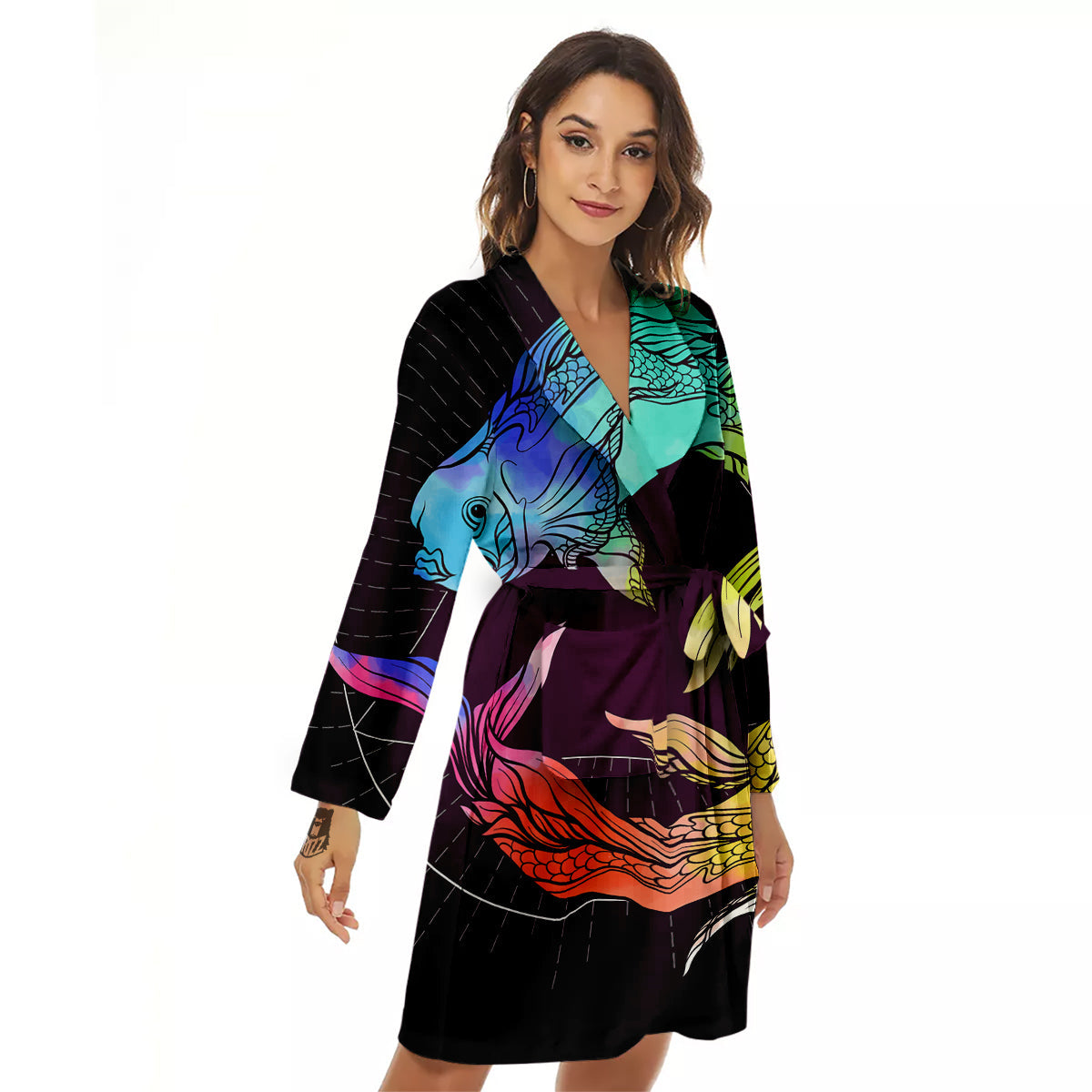Pisces Sign Colorful Print Women's Robe-grizzshop
