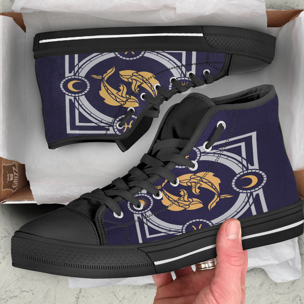 Pisces Sign Horoscope Print Black High Top Shoes-grizzshop