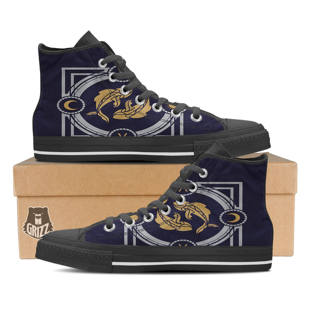 Pisces Sign Horoscope Print Black High Top Shoes-grizzshop