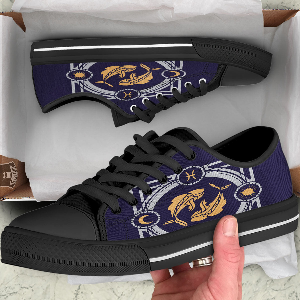 Pisces Sign Horoscope Print Black Low Top Shoes-grizzshop