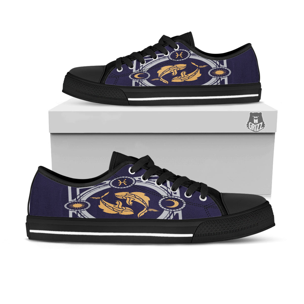 Pisces Sign Horoscope Print Black Low Top Shoes-grizzshop