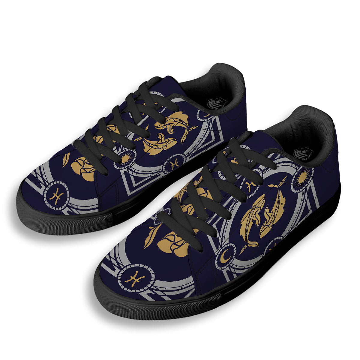 Pisces Sign Horoscope Print Black Low Top Sneakers-grizzshop