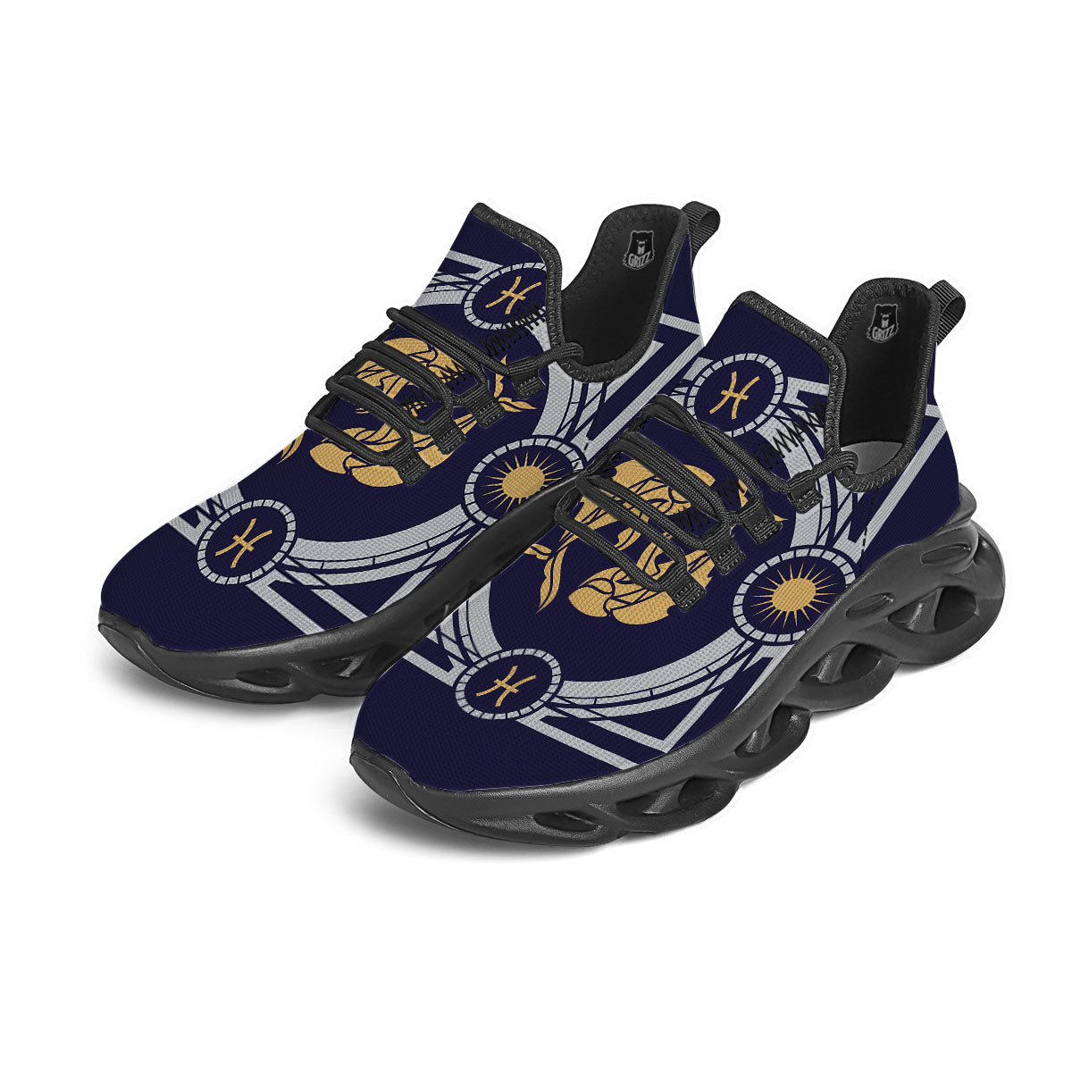 Pisces Sign Horoscope Print Black Running Shoes-grizzshop