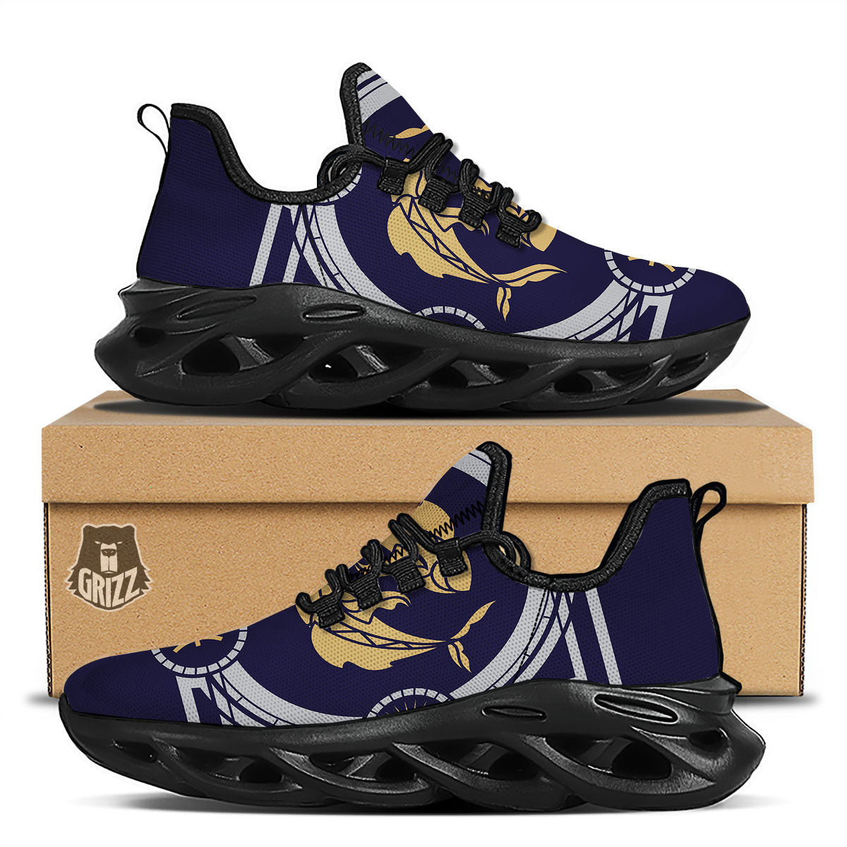 Pisces Sign Horoscope Print Black Running Shoes-grizzshop
