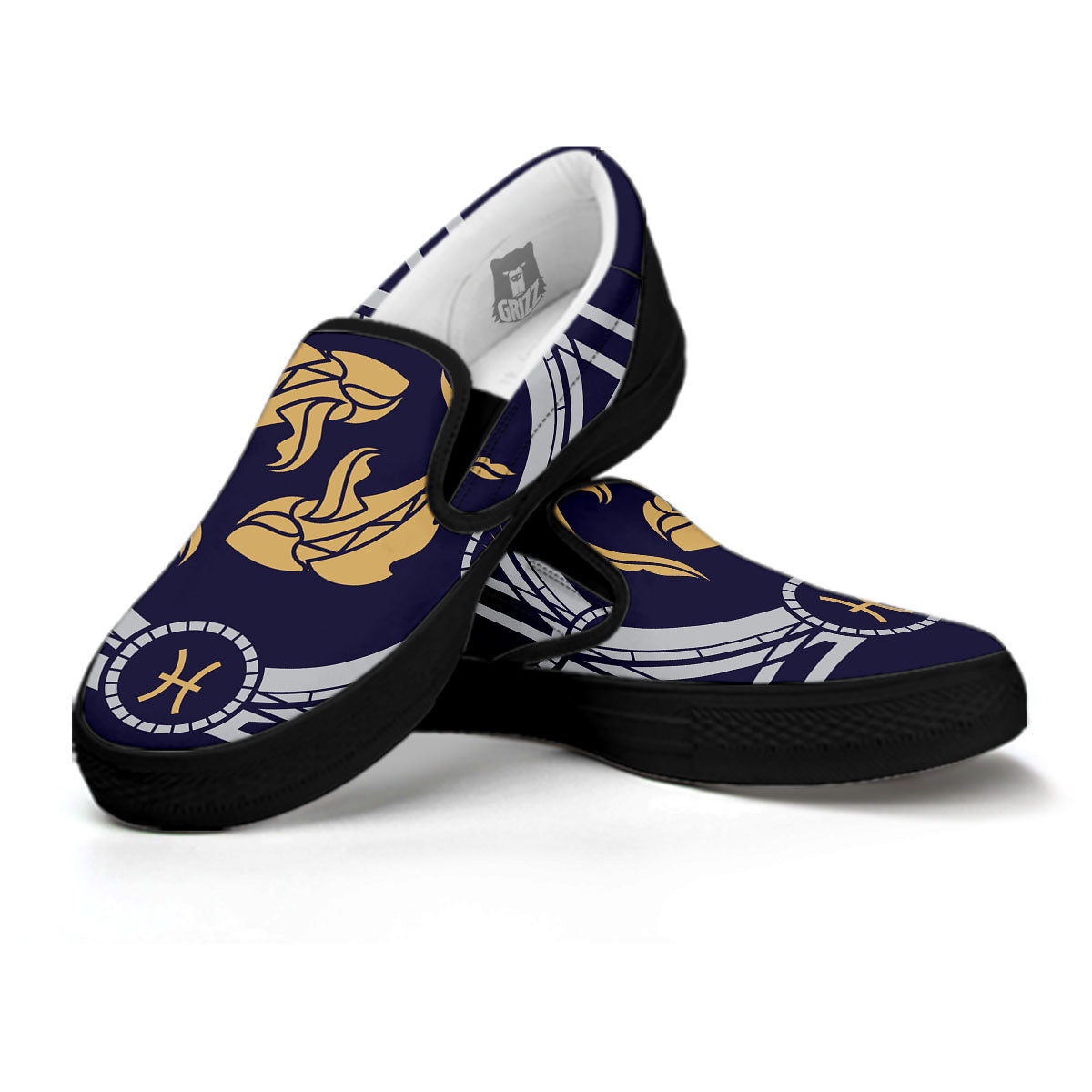 Pisces Sign Horoscope Print Black Slip On Shoes-grizzshop
