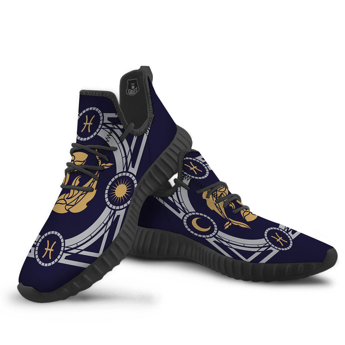 Pisces Sign Horoscope Print Black Walking Shoes-grizzshop