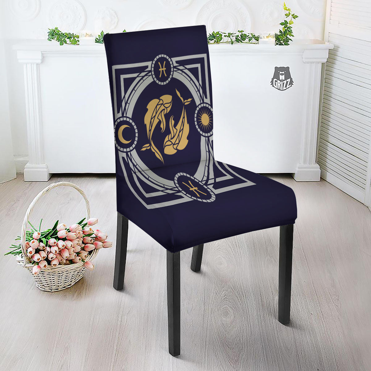 Pisces Sign Horoscope Print Dining Chair Slipcover-grizzshop