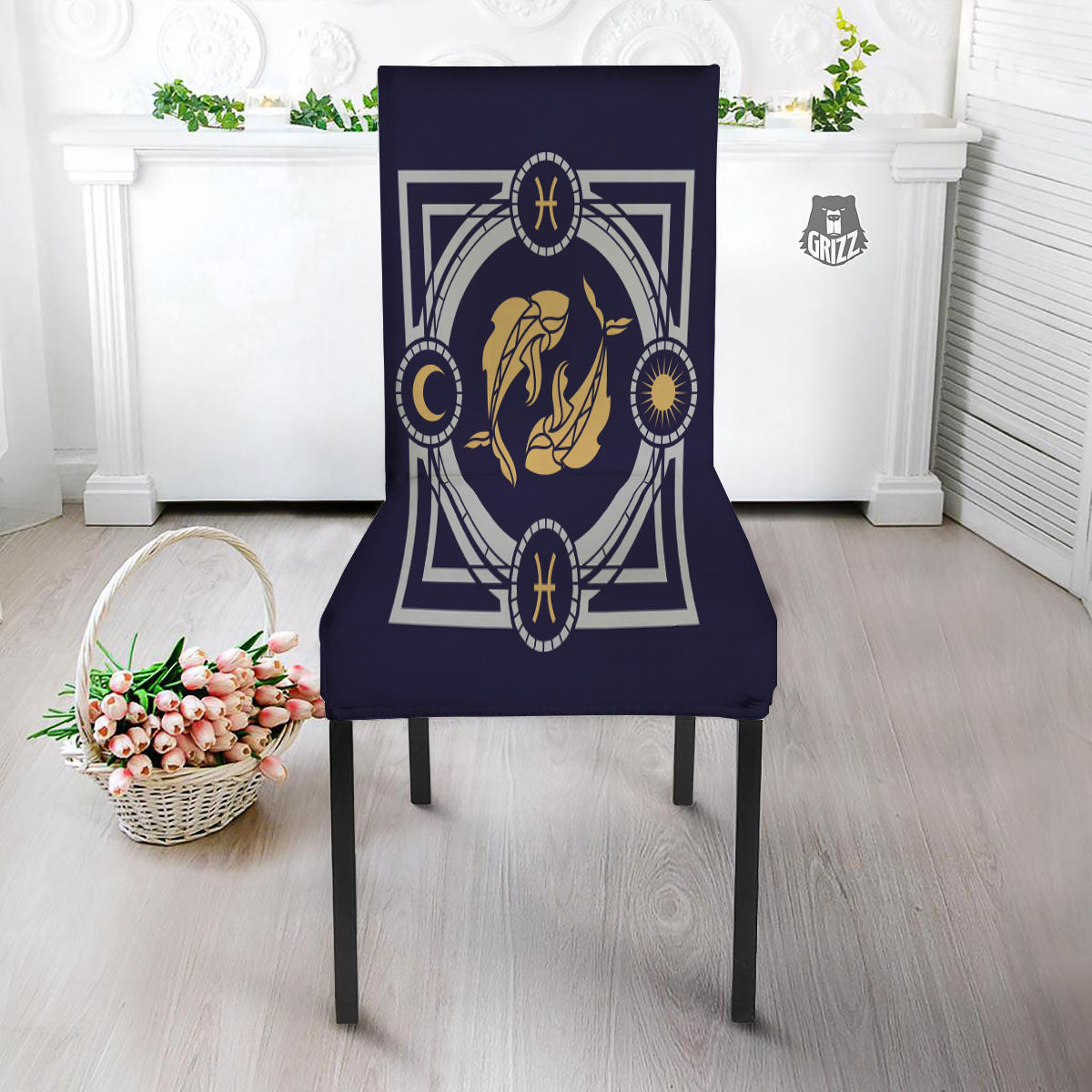 Pisces Sign Horoscope Print Dining Chair Slipcover-grizzshop