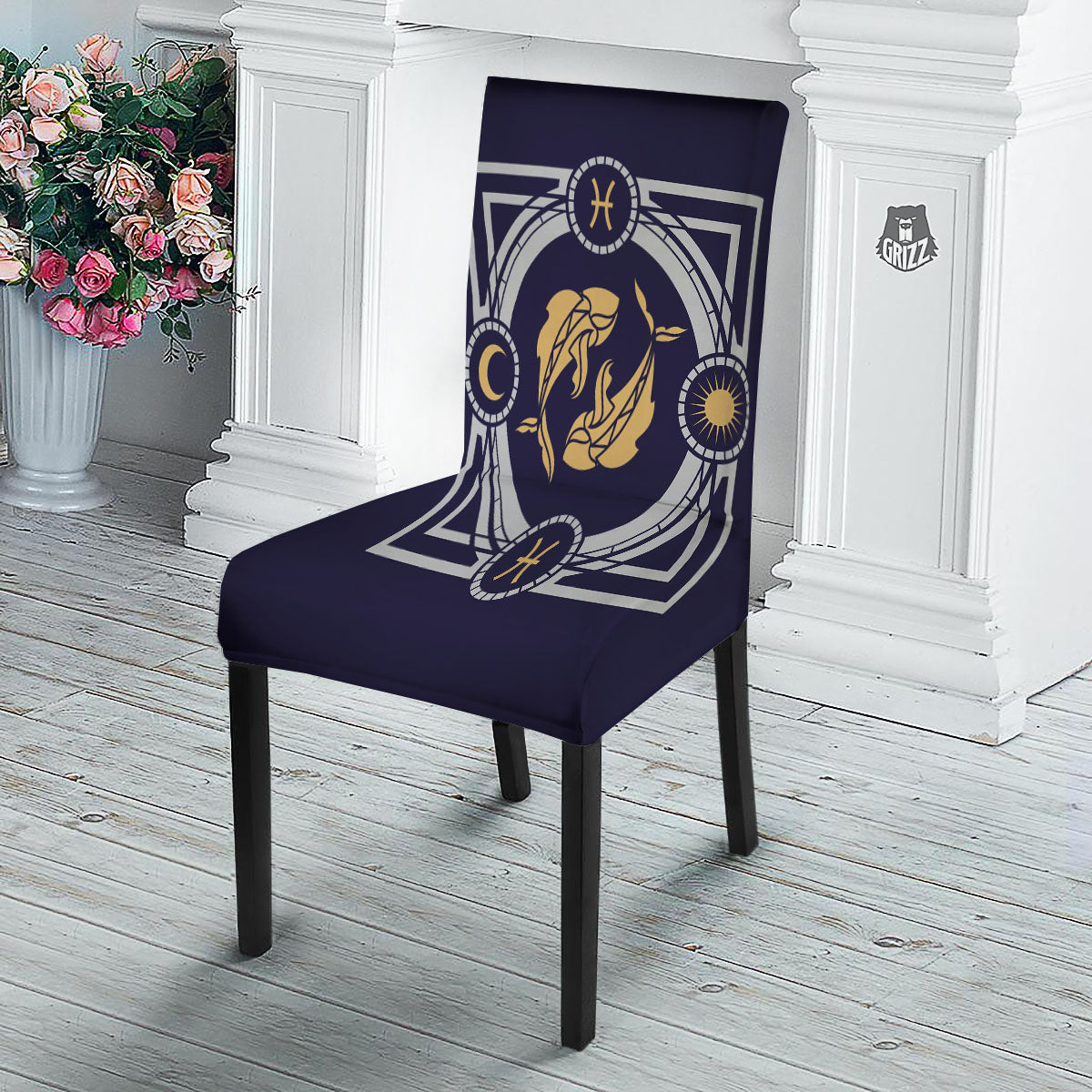 Pisces Sign Horoscope Print Dining Chair Slipcover-grizzshop