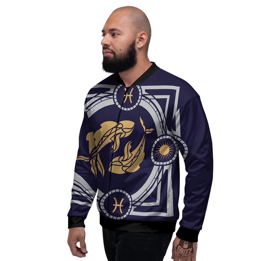 Pisces Sign Horoscope Print Men's Bomber Jacket-grizzshop