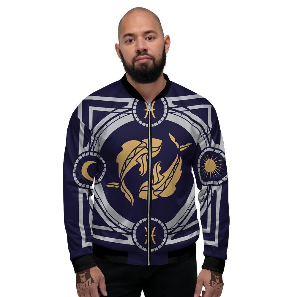 Pisces Sign Horoscope Print Men's Bomber Jacket-grizzshop