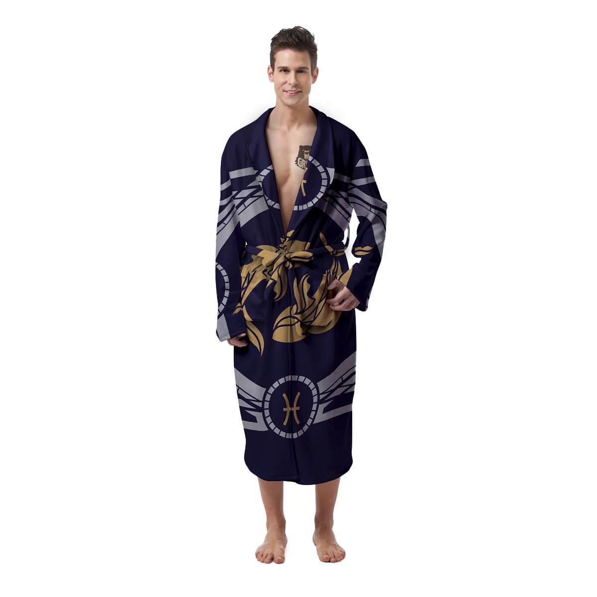 Pisces Sign Horoscope Print Men's Robe-grizzshop
