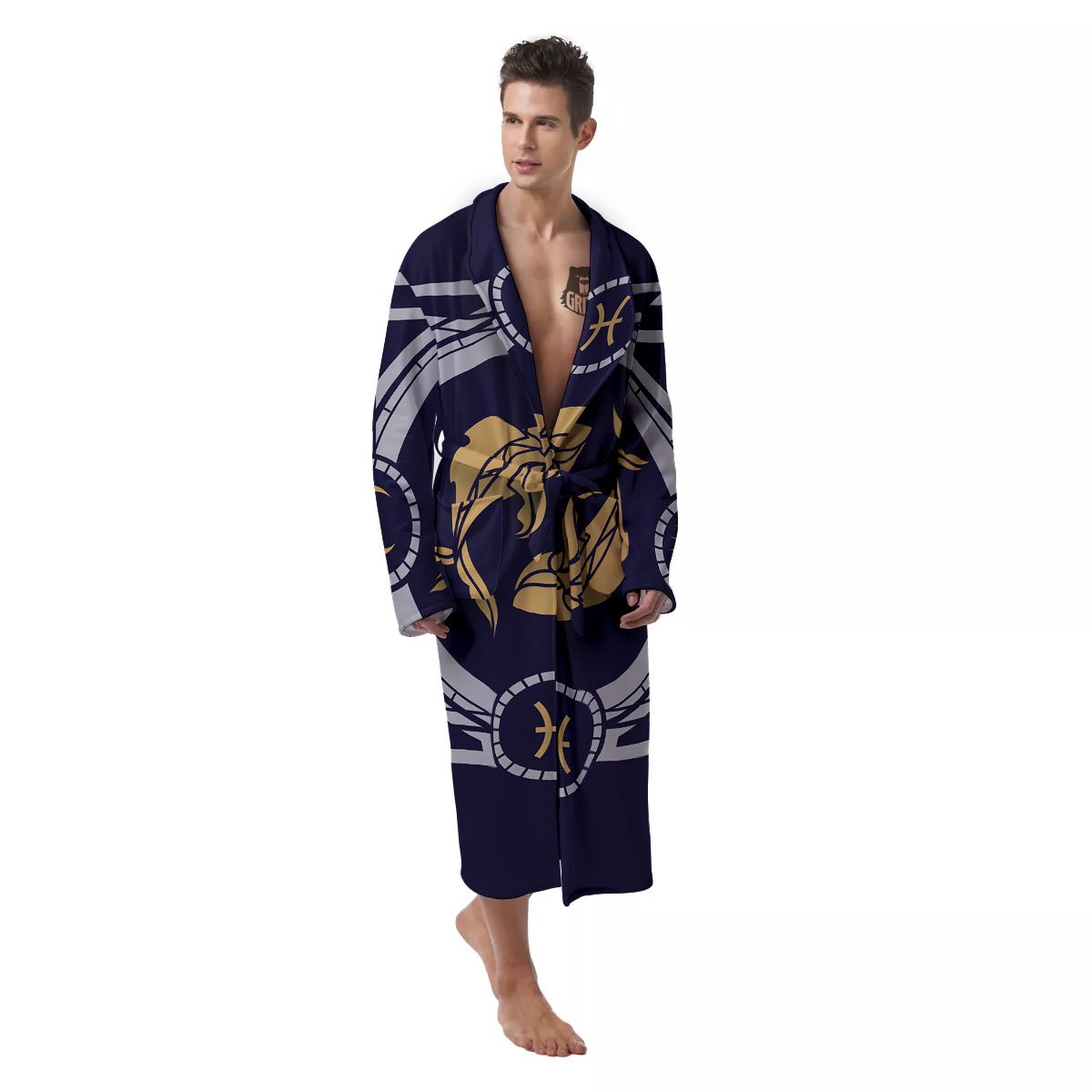 Pisces Sign Horoscope Print Men's Robe-grizzshop
