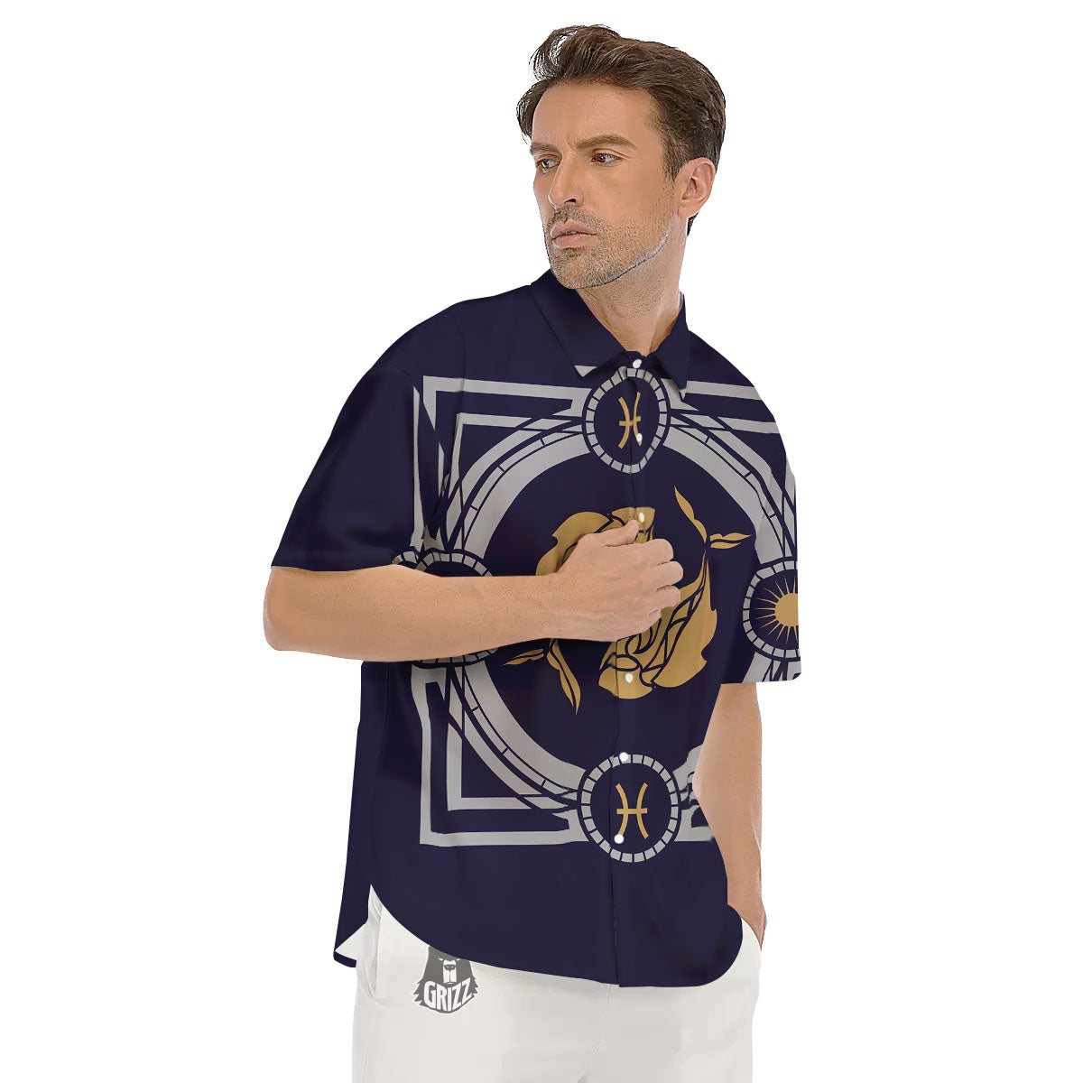 Pisces Sign Horoscope Print Men's Short Sleeve Shirts-grizzshop