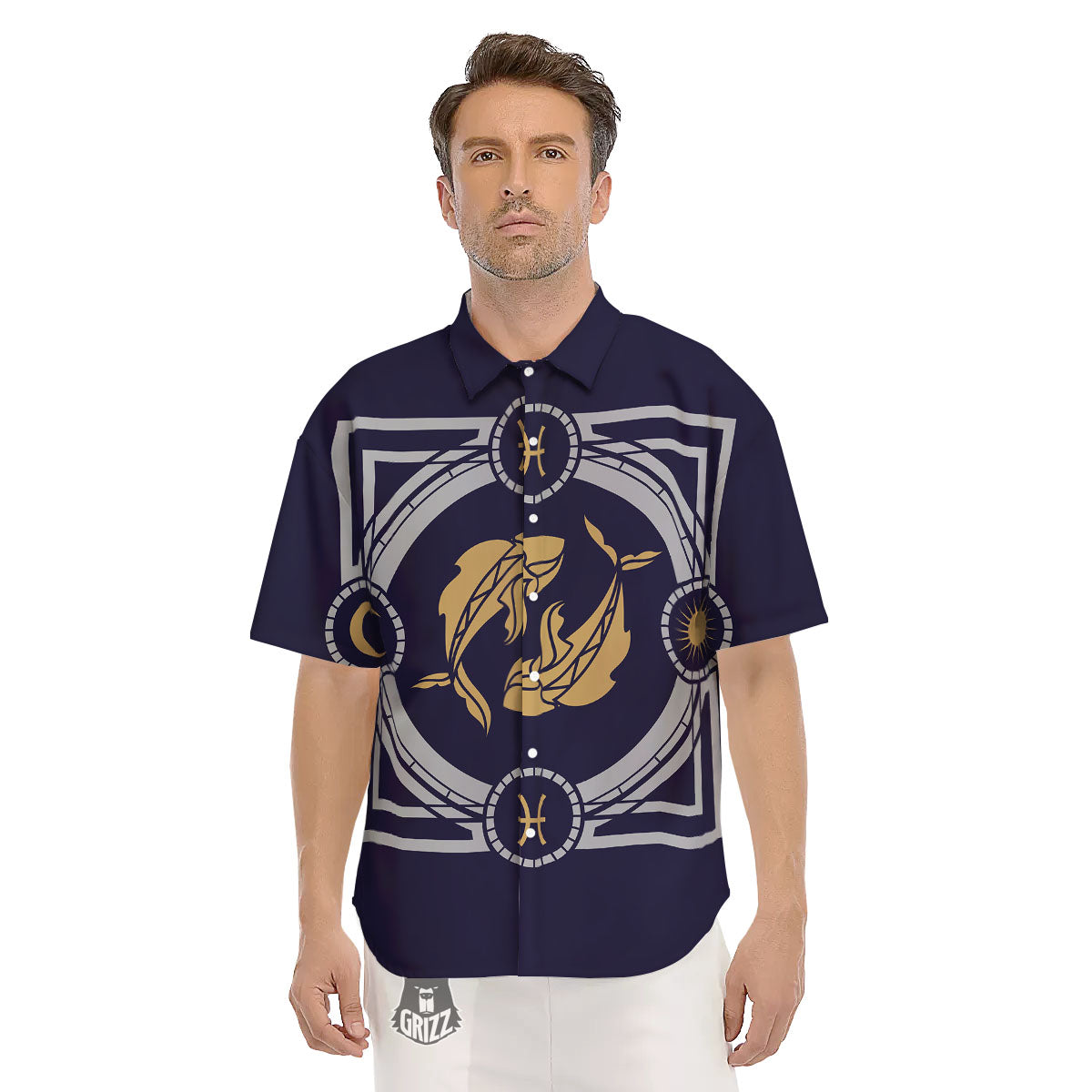 Pisces Sign Horoscope Print Men's Short Sleeve Shirts-grizzshop