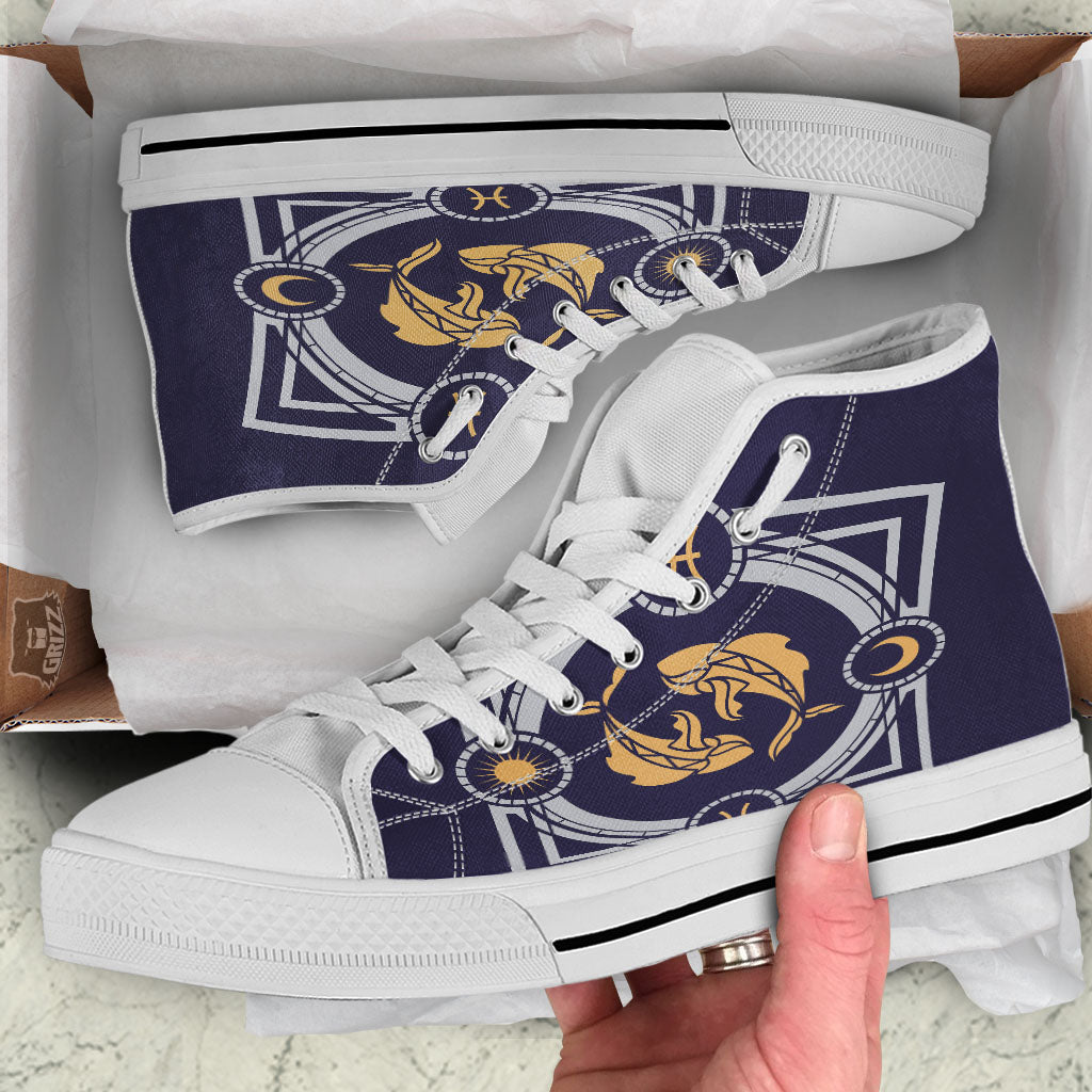Pisces Sign Horoscope Print White High Top Shoes-grizzshop
