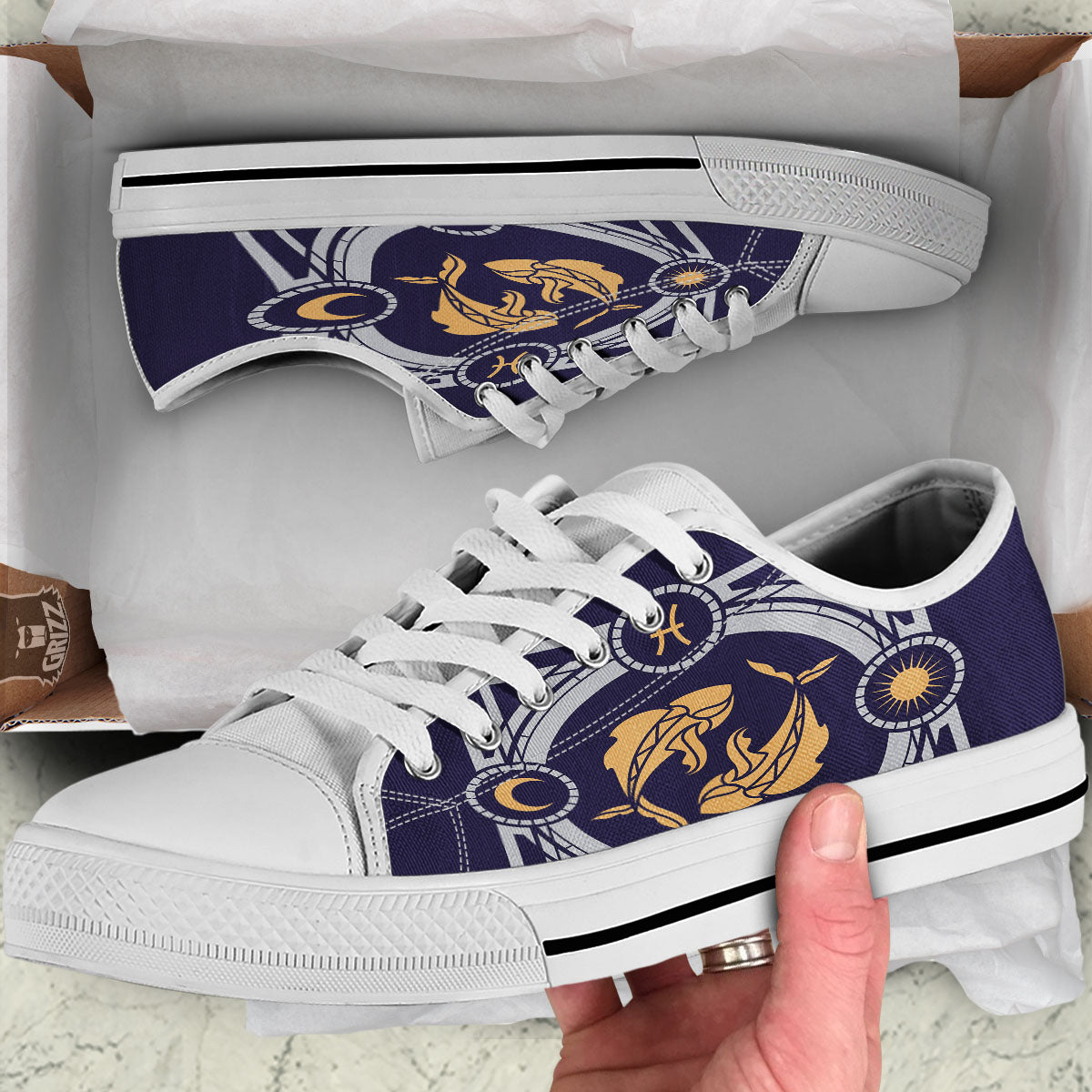 Pisces Sign Horoscope Print White Low Top Shoes-grizzshop