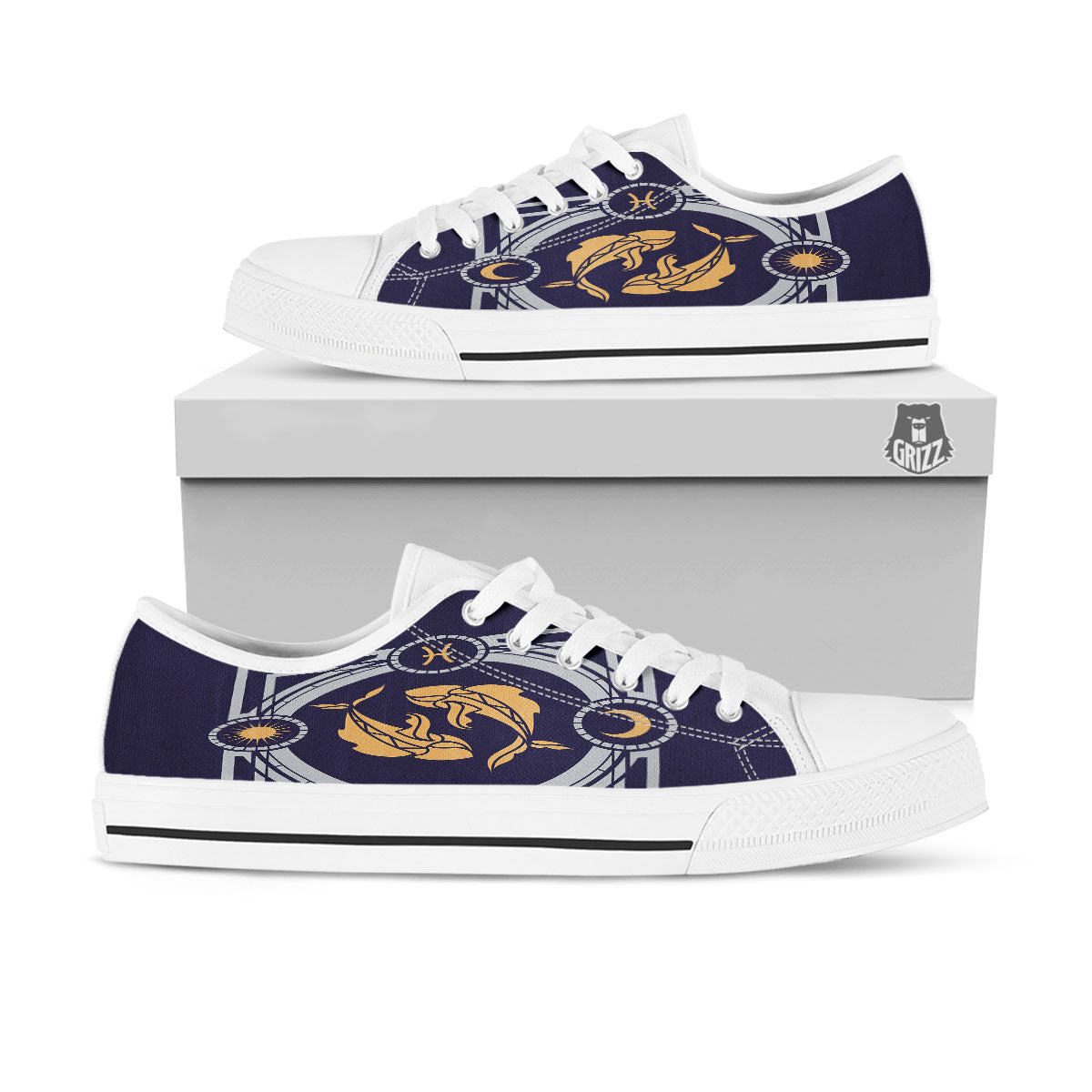 Pisces Sign Horoscope Print White Low Top Shoes-grizzshop