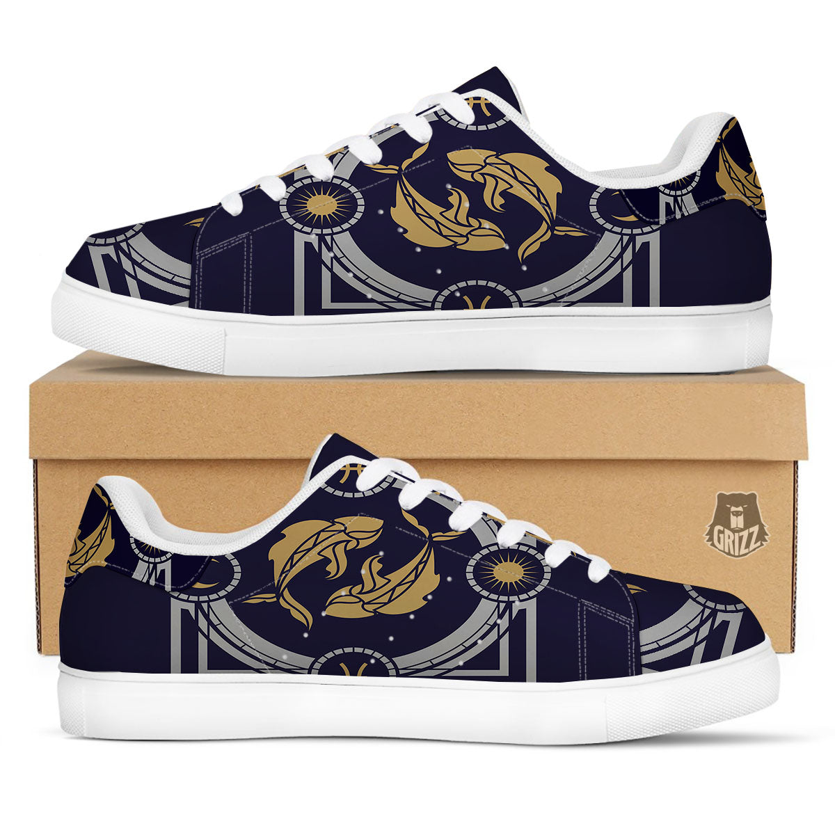 Pisces Sign Horoscope Print White Low Top Sneakers-grizzshop