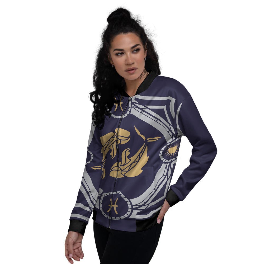 Pisces Sign Horoscope Print Women's Bomber Jacket-grizzshop