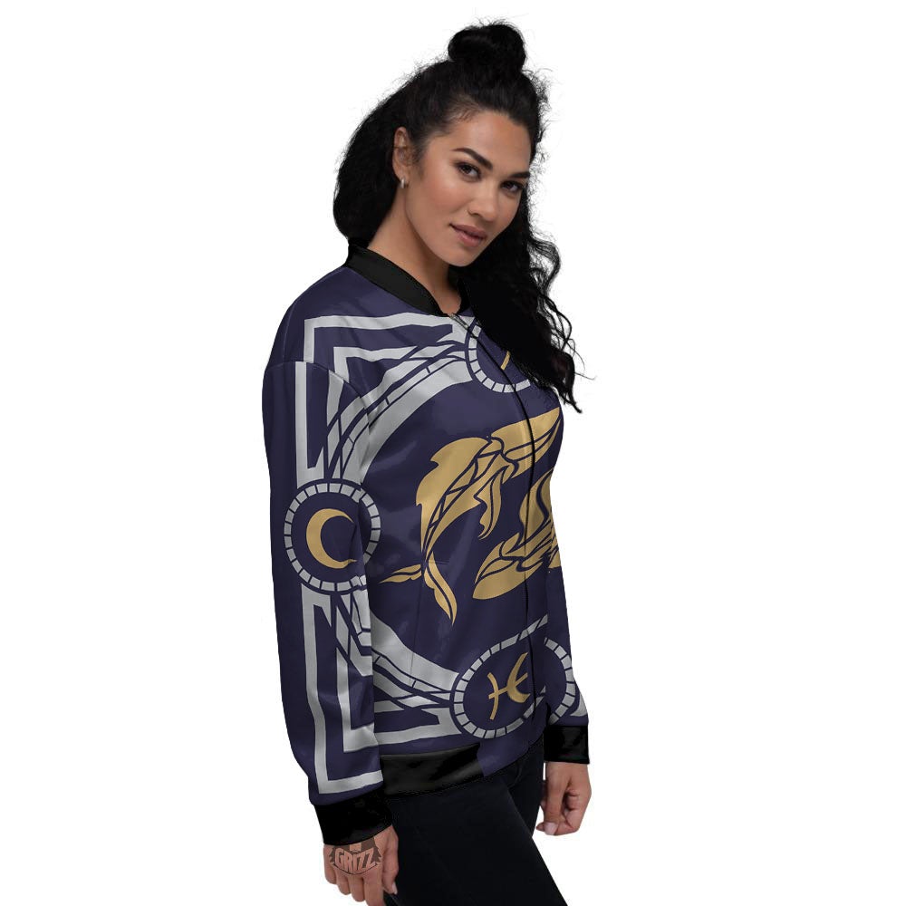 Pisces Sign Horoscope Print Women's Bomber Jacket-grizzshop