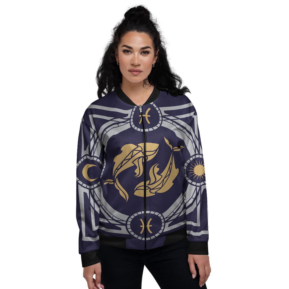 Pisces Sign Horoscope Print Women's Bomber Jacket-grizzshop