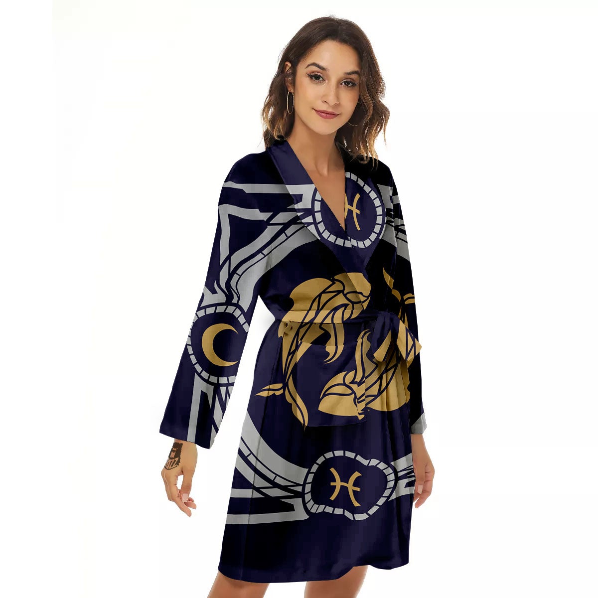 Pisces Sign Horoscope Print Women's Robe-grizzshop