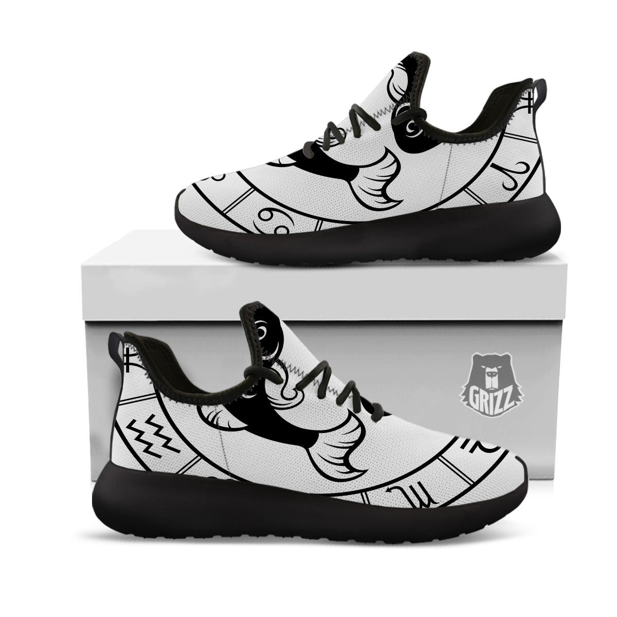 Pisces Sign White And Black Print Black Athletic Shoes-grizzshop