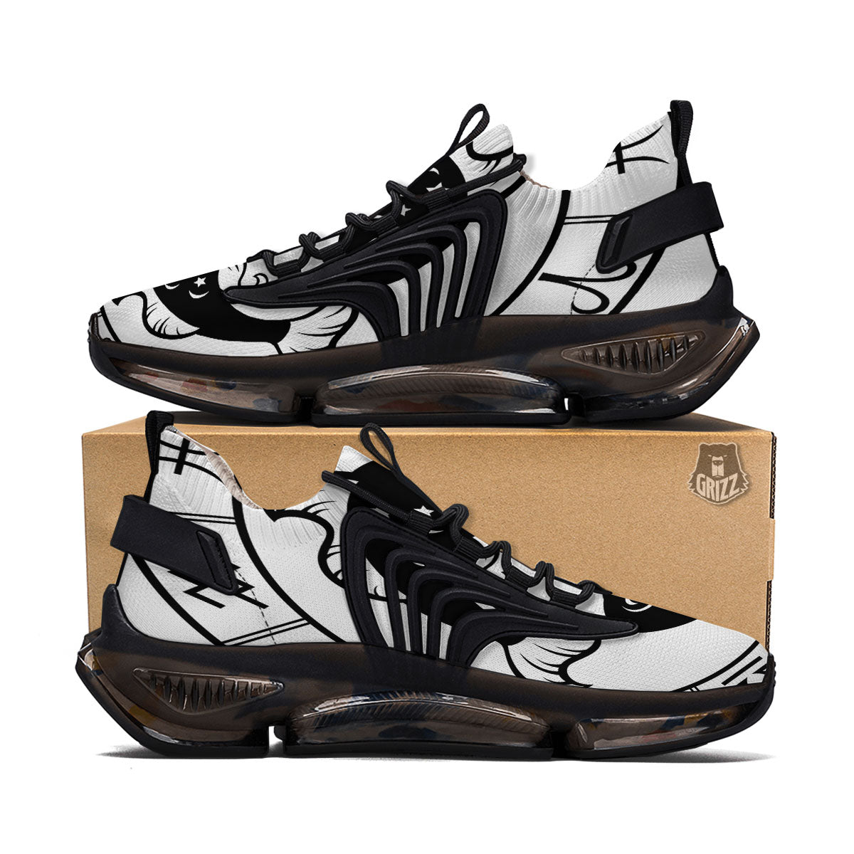 Pisces Sign White And Black Print Black Gym Shoes-grizzshop