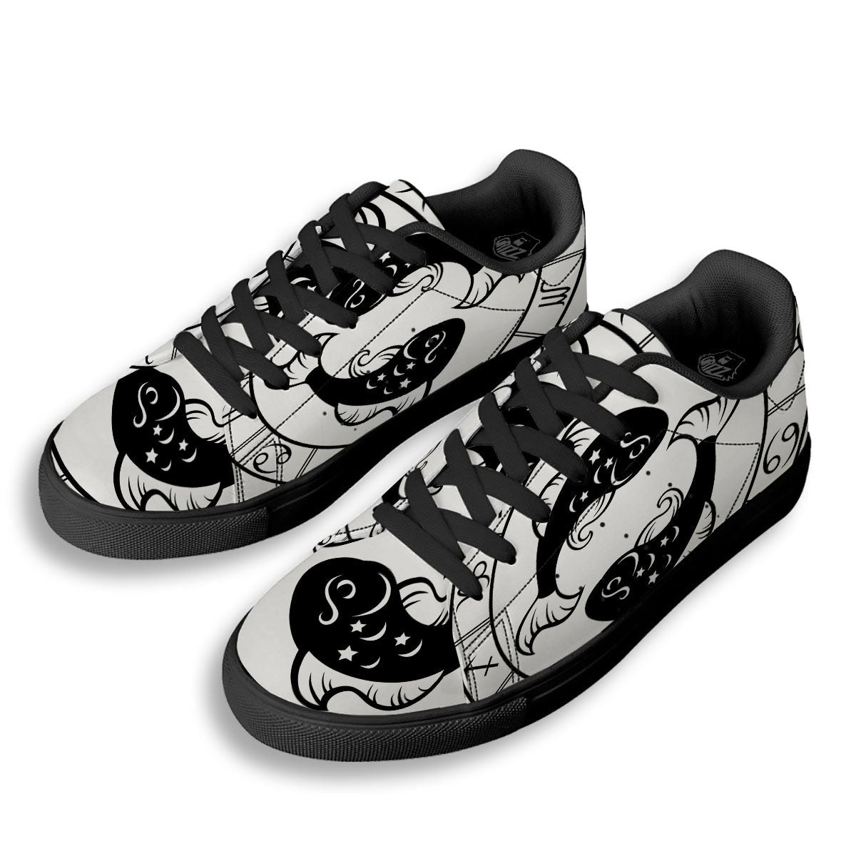 Pisces Sign White And Black Print Black Low Top Sneakers-grizzshop