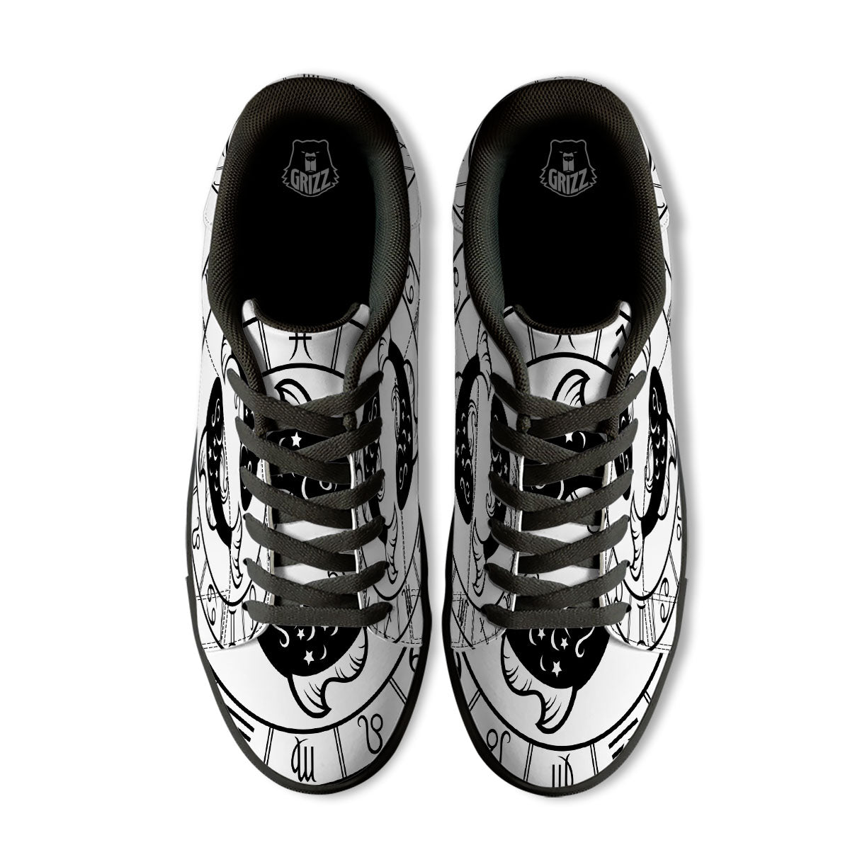 Pisces Sign White And Black Print Black Low Top Sneakers-grizzshop