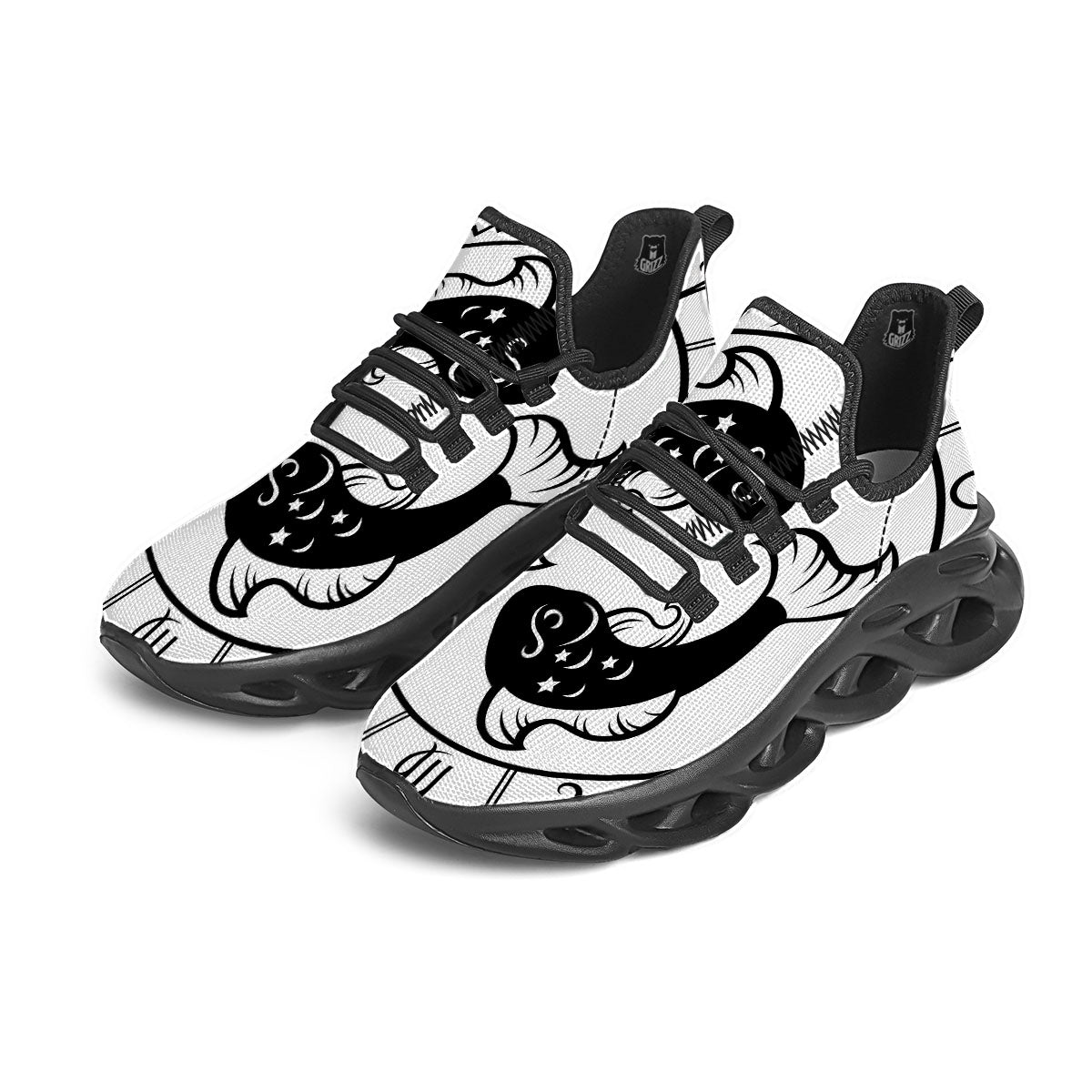 Pisces Sign White And Black Print Black Running Shoes-grizzshop