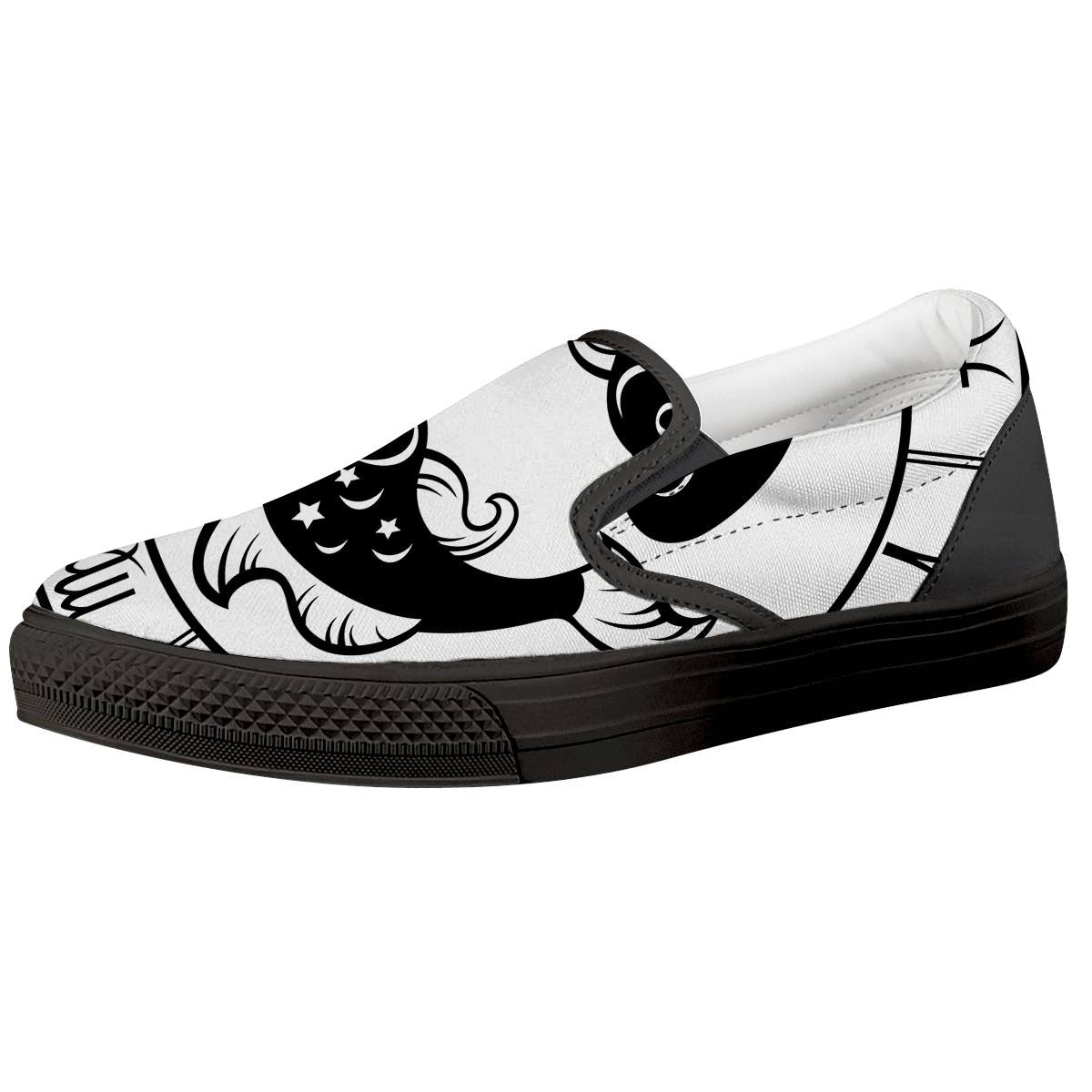 Pisces Sign White And Black Print Black Slip On Shoes-grizzshop