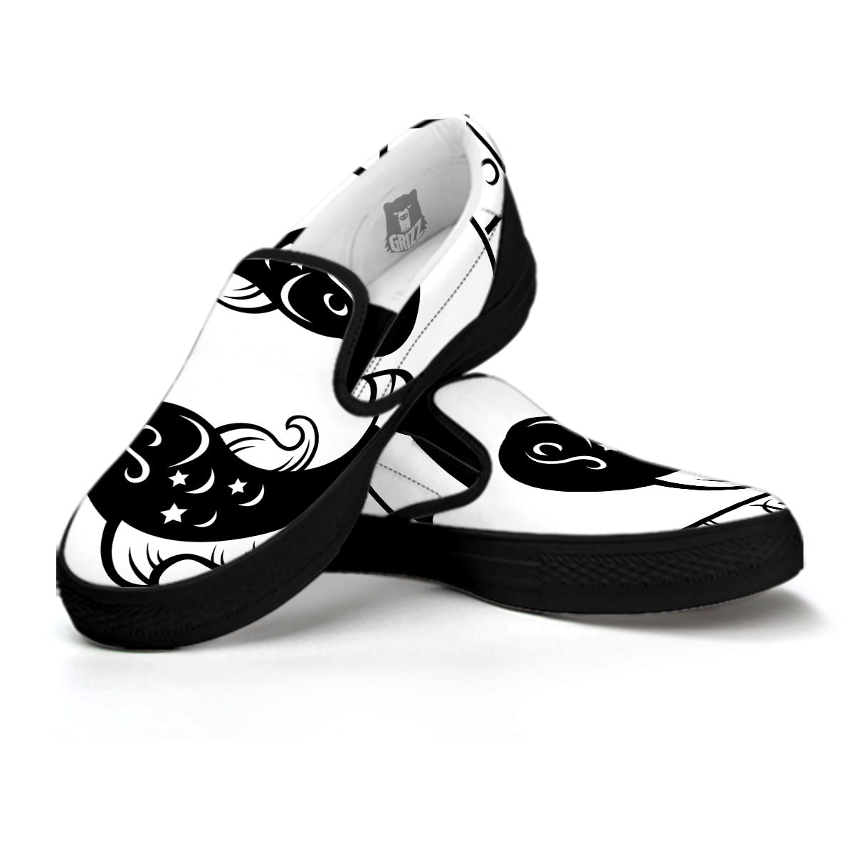 Pisces Sign White And Black Print Black Slip On Shoes-grizzshop