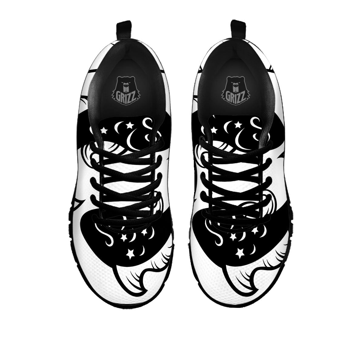 Pisces Sign White And Black Print Black Sneaker-grizzshop