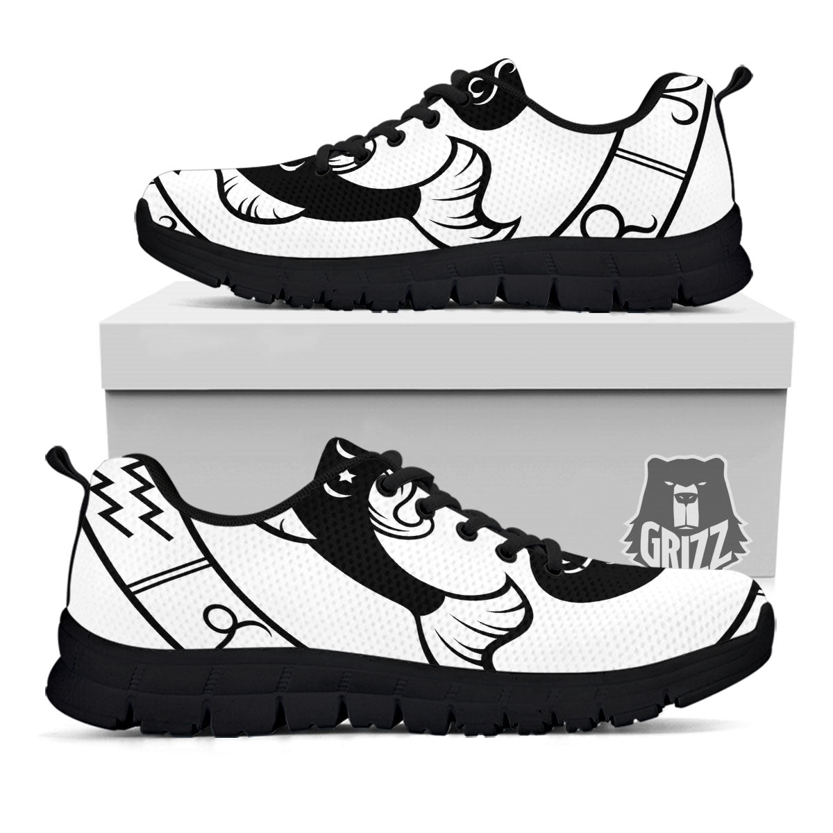 Pisces Sign White And Black Print Black Sneaker-grizzshop