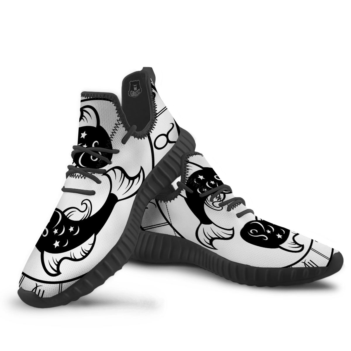 Pisces Sign White And Black Print Black Walking Shoes-grizzshop