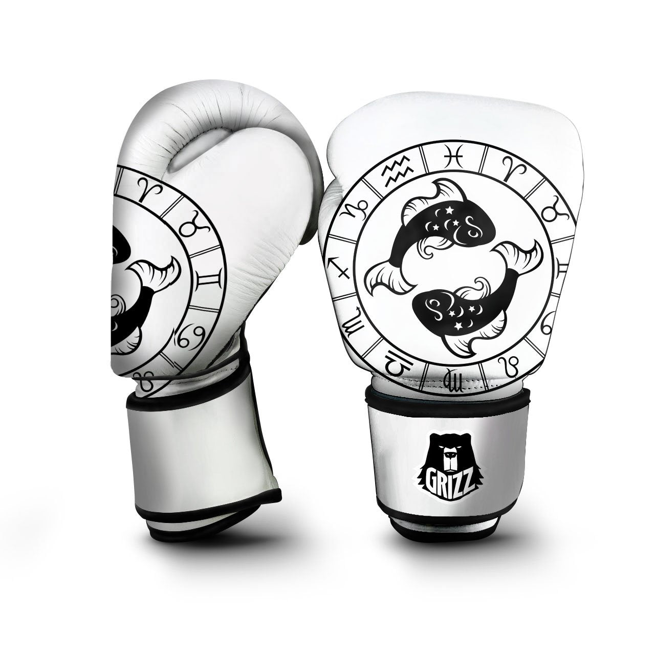 Pisces Sign White And Black Print Boxing Gloves-grizzshop