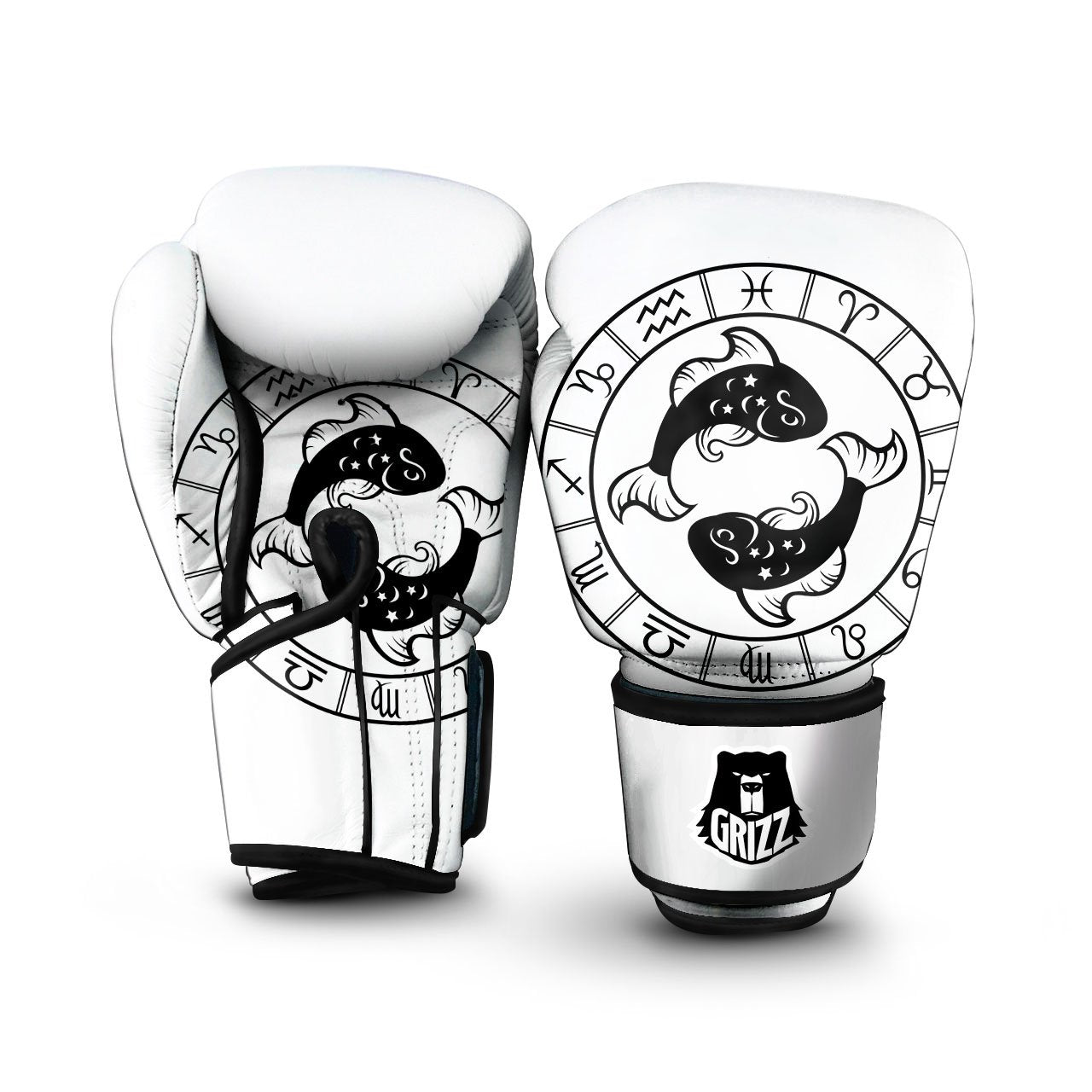 Pisces Sign White And Black Print Boxing Gloves-grizzshop