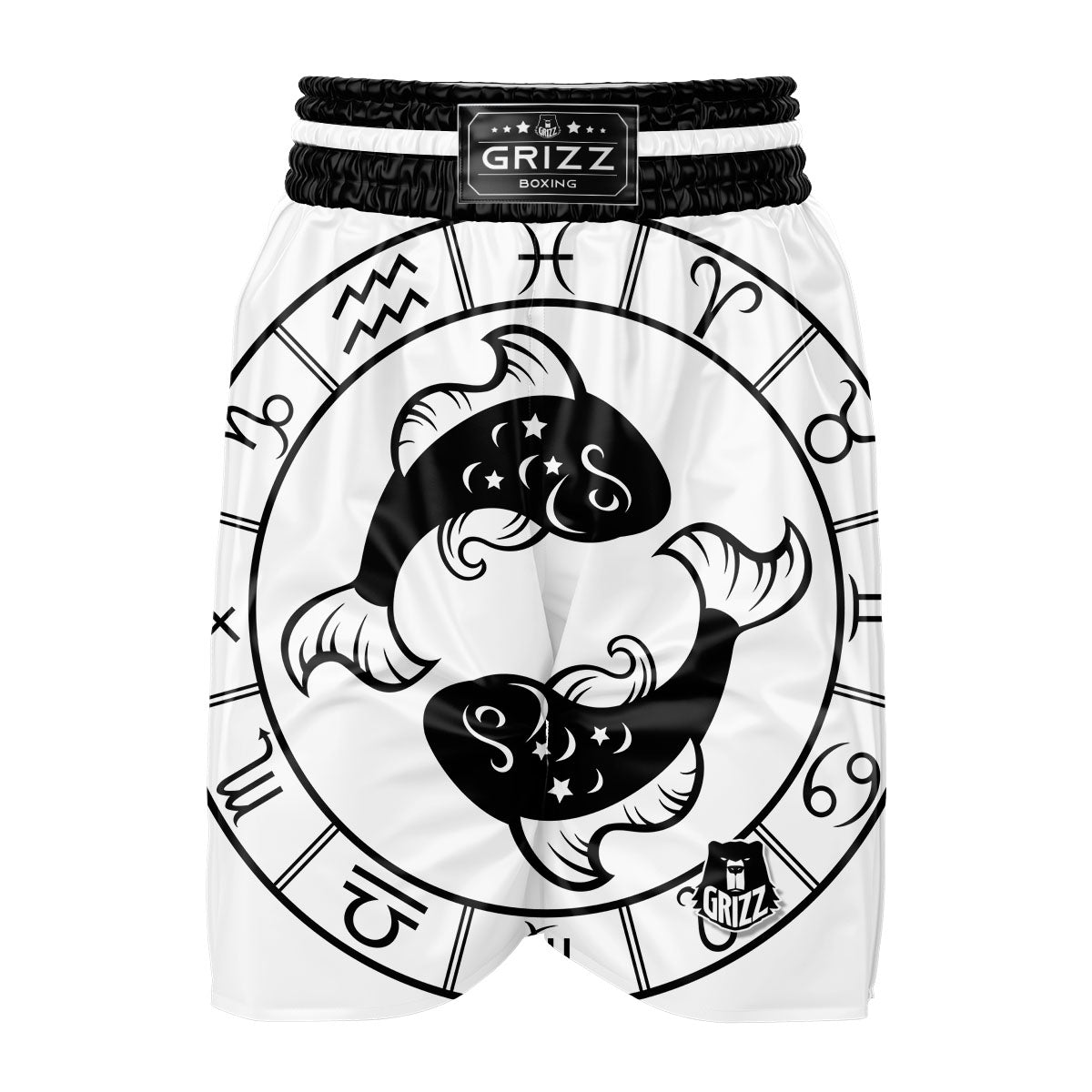 Pisces Sign White And Black Print Boxing Shorts-grizzshop
