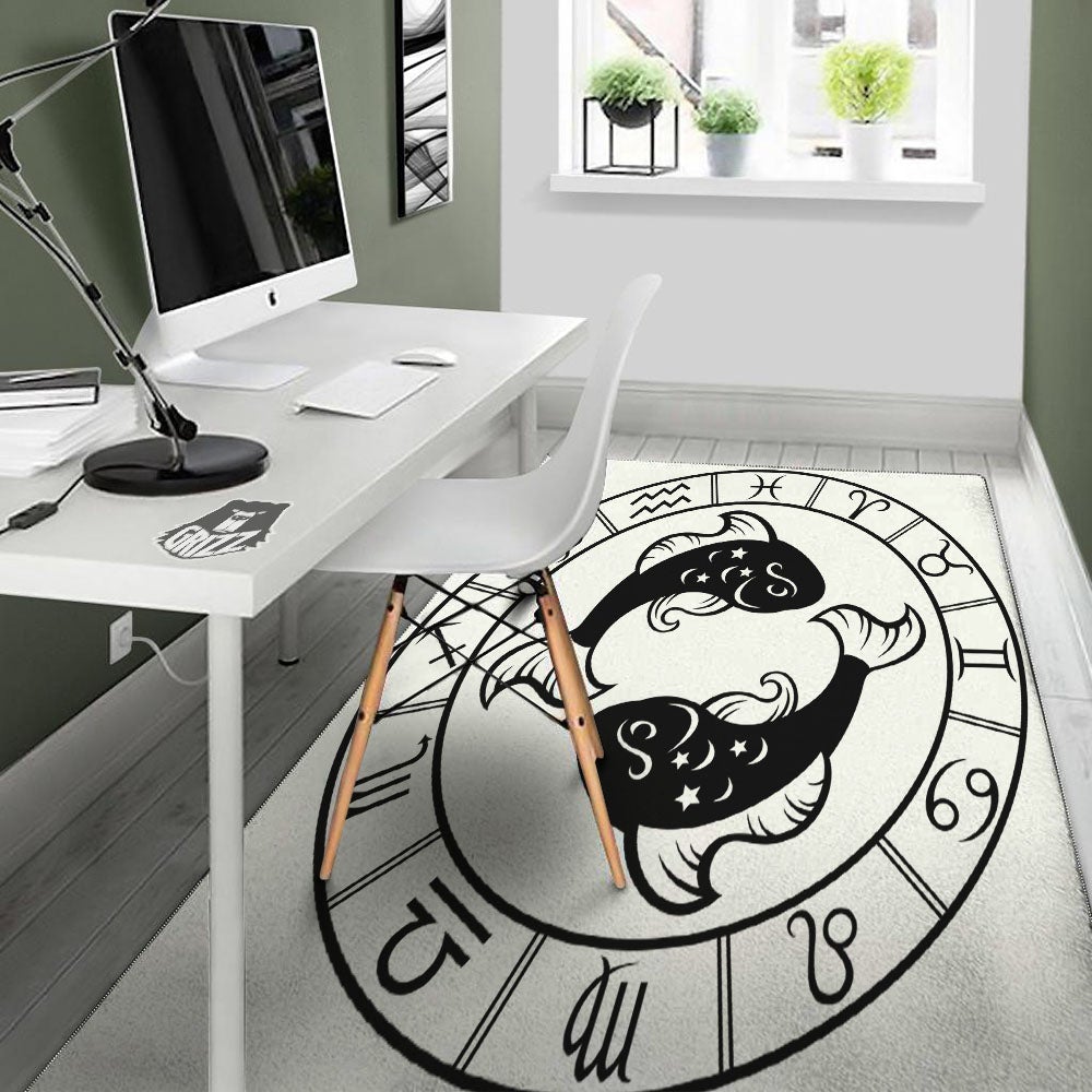 Pisces Sign White And Black Print Floor Mat-grizzshop
