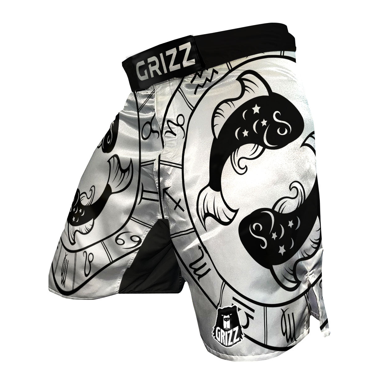 Pisces Sign White And Black Print MMA Shorts-grizzshop