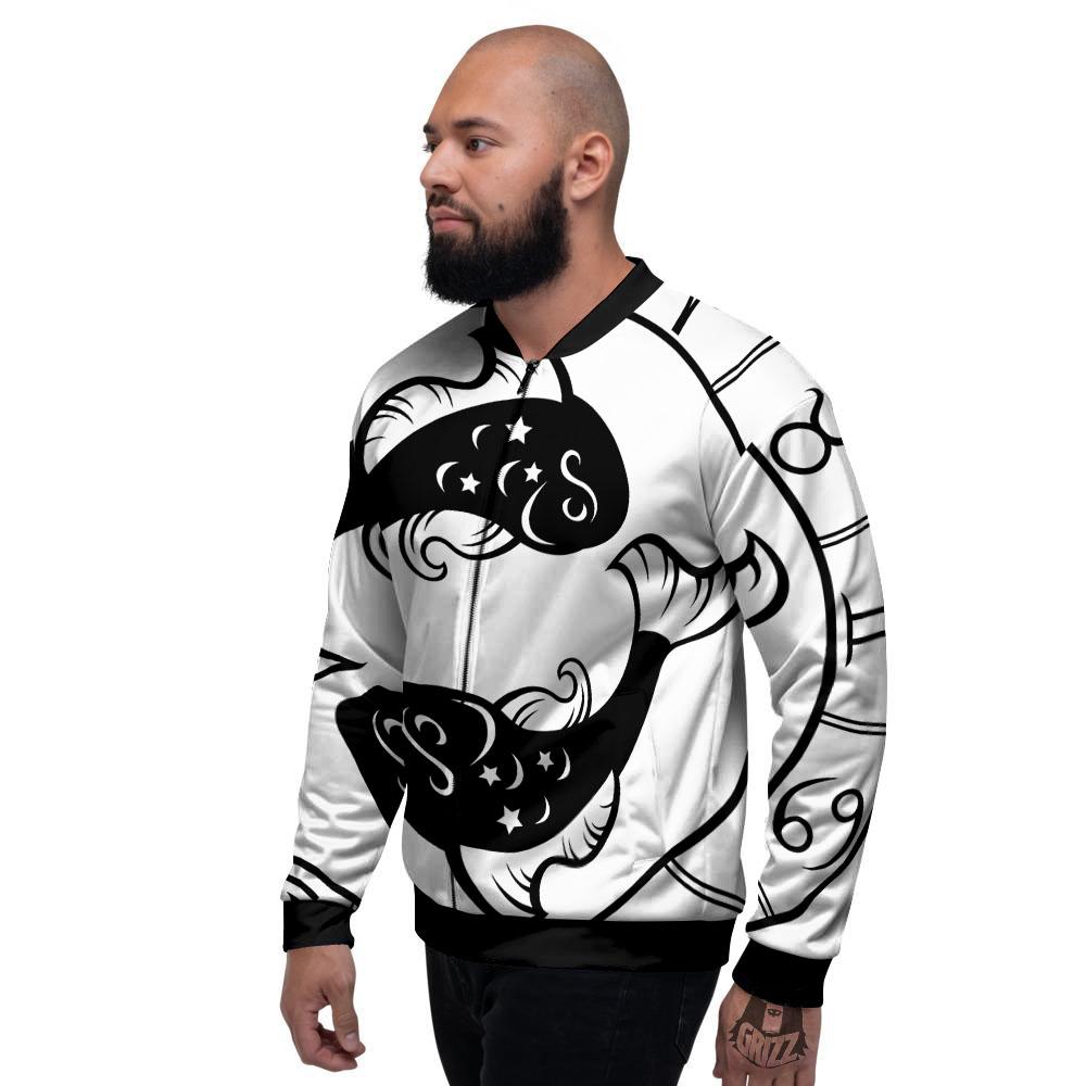 Pisces Sign White And Black Print Men's Bomber Jacket-grizzshop