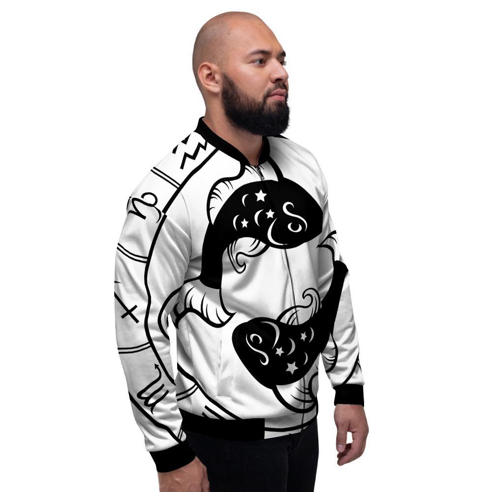 Pisces Sign White And Black Print Men's Bomber Jacket-grizzshop