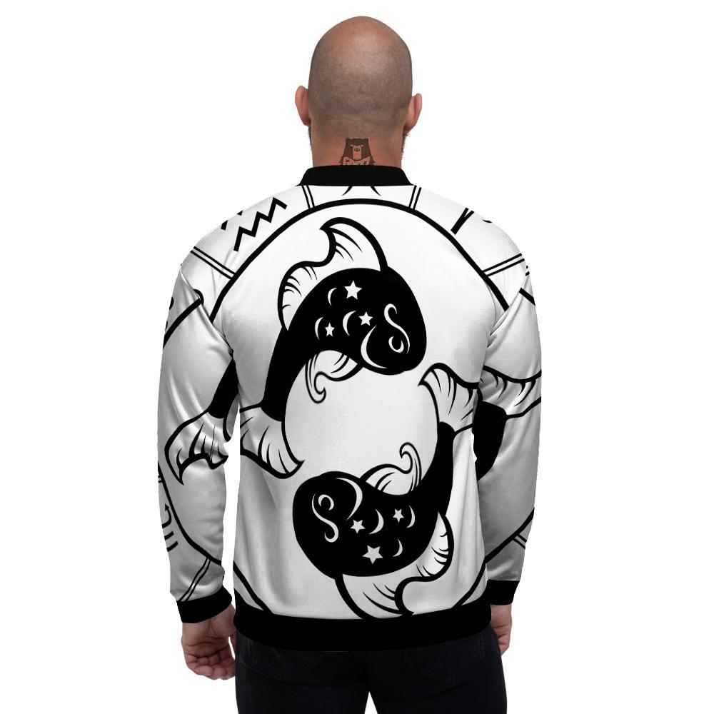 Pisces Sign White And Black Print Men's Bomber Jacket-grizzshop